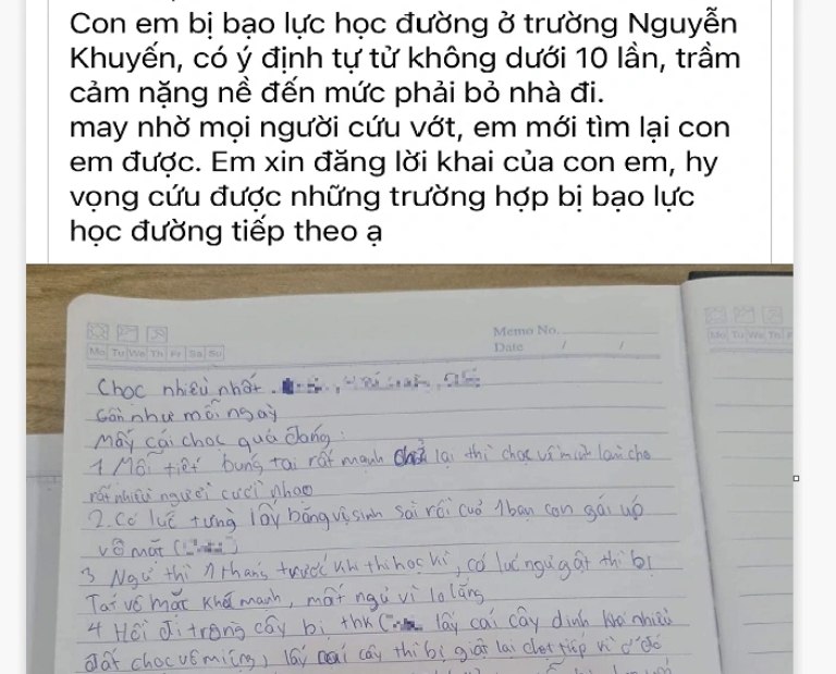 Chia sẻ của người mẹ có con bị trầm cảm do bạo lực học đường (nguồn: internet)